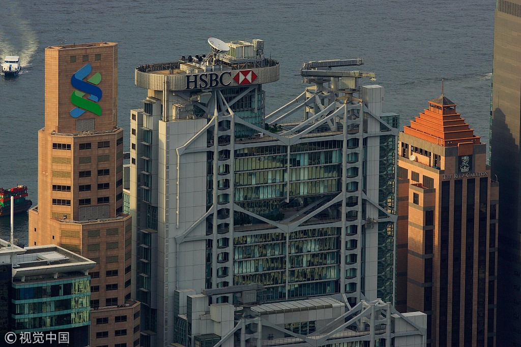 香港中环金融中心,渣打银行、汇丰银行等。图源:视觉中国