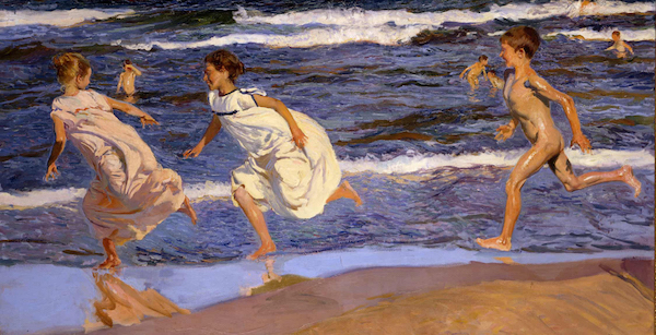 索罗拉,《Running Along the Beach, Valencia》, 1908年