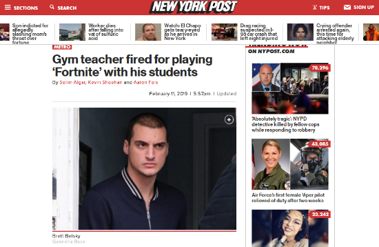 国外体育老师和学生相约玩《堡垒之夜》 遭学校解雇