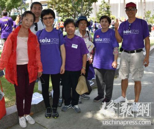 洛杉磯不少華裔家護工積極參與工會組織的活動,曾踊躍爲支持加薪的政治家背書。(圖片來源:美國僑報記者 翁羽 攝)