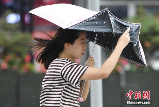 資料圖:市民的雨傘被大風掀翻。張瑤 攝