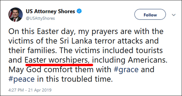 政客悼念斯里兰卡爆炸避称基督徒,美保守网友