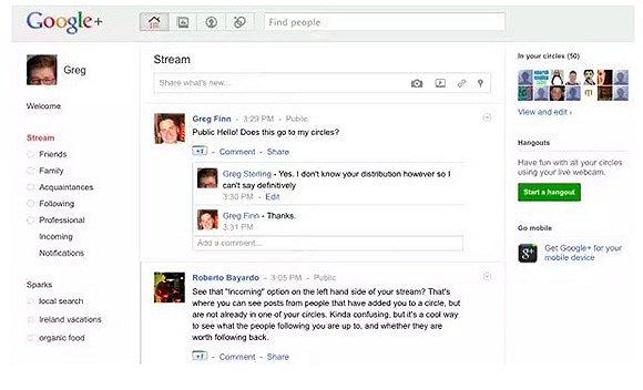 最初版本的 Google+ 用户界面