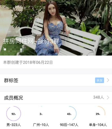 群资料显示男性成员占大多数 网页截图