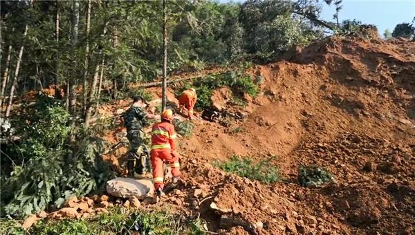 湖南益阳山体滑坡致5人被埋 消防奋战10小时施救