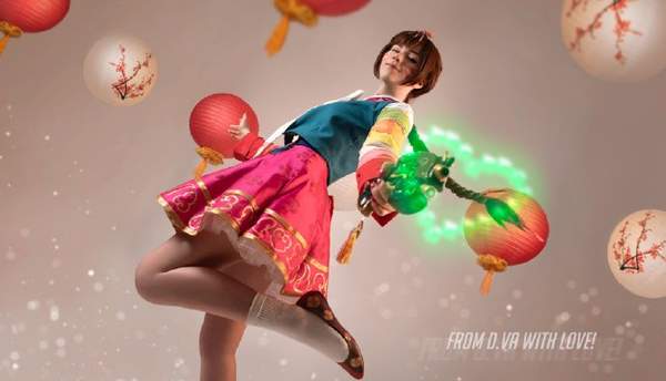 俄罗斯可爱妹纸Cos《守望》韩服D.va 娇俏可爱喜庆十足