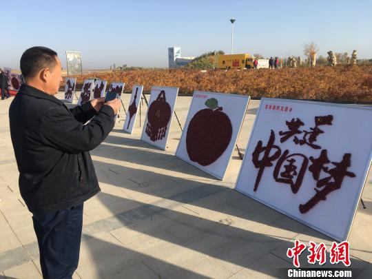 麦盖提县举办的“灰枣文化旅游节”现场，用红枣制作的各种艺术品吸引游客驻足。 勉征 摄