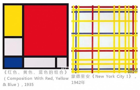 1931年 1938年蒙德里安离开了巴黎,到伦敦住了两年,随后去了纽约,并