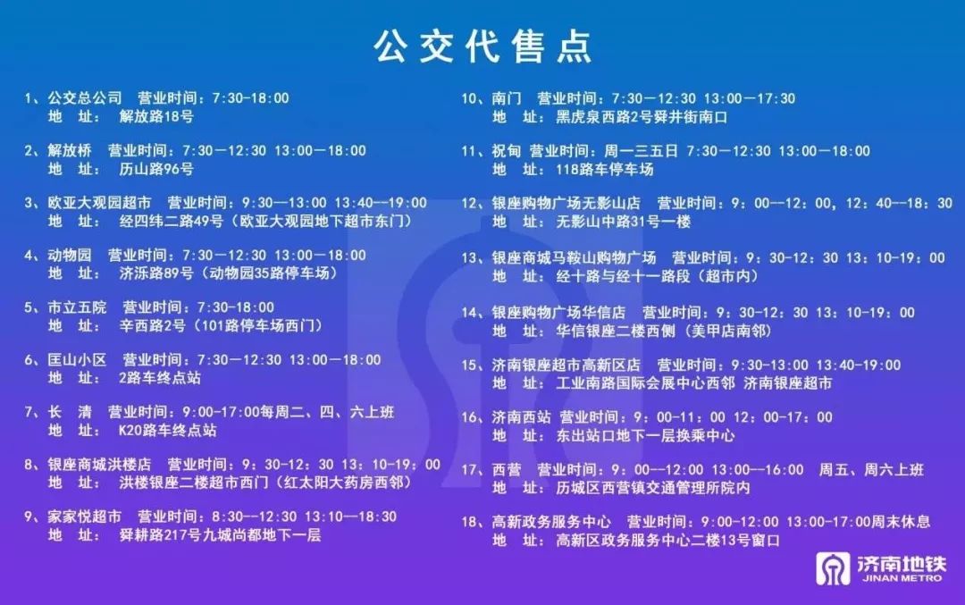 最新最全!济南地铁1号线发车时刻表!办卡网点