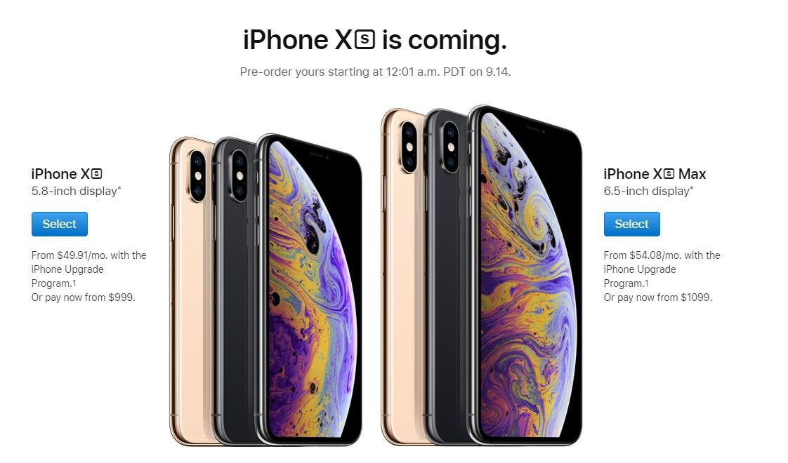 999/1149/1349美元,约合人民币6900/7900/9300元 iphone xs max:1099