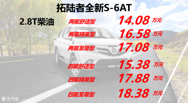 拓陆者S-6AT正式上市 售价14.08万元起