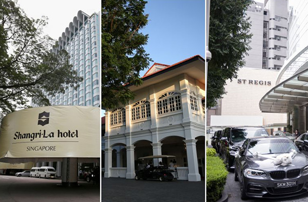 新加坡香格里拉酒店、嘉佩乐酒店、瑞吉酒店(左起)。海峡时报 图