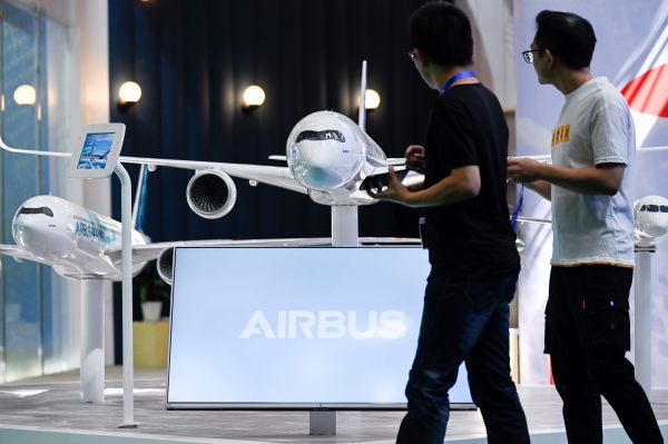 2019年北京国际航空展上空中客车公司的展位。法新社
