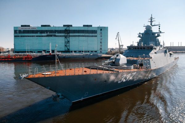  资料图片：准备出厂海试的俄海军“轰鸣”号导弹护卫舰。（俄海军官网）
