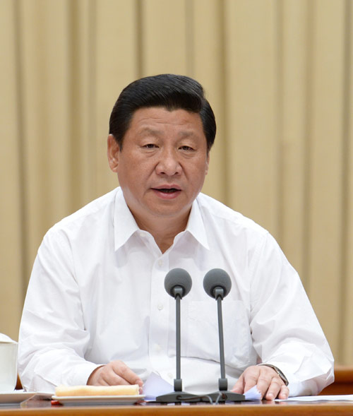 图为:2013年6月18日,习近平在党的群众路线教育实践活动工作会议上发表重要讲话。