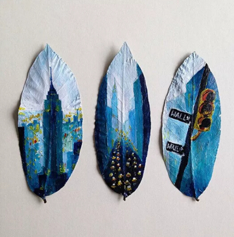 波兰艺术家在落叶上创作绝美风景画(组图)|波兰