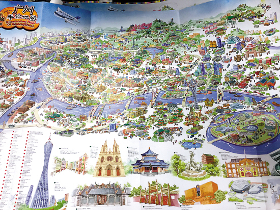 两份手绘地图   作为情怀满满的本土文化创意产品,广州手绘地图近年
