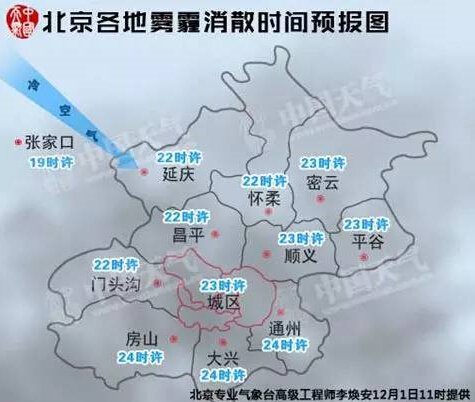 冷空气已到达张家口 雾霾将自西向东逐渐消散