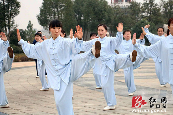 新田武术爱好者耍太极拳、太极刀庆元旦佳节