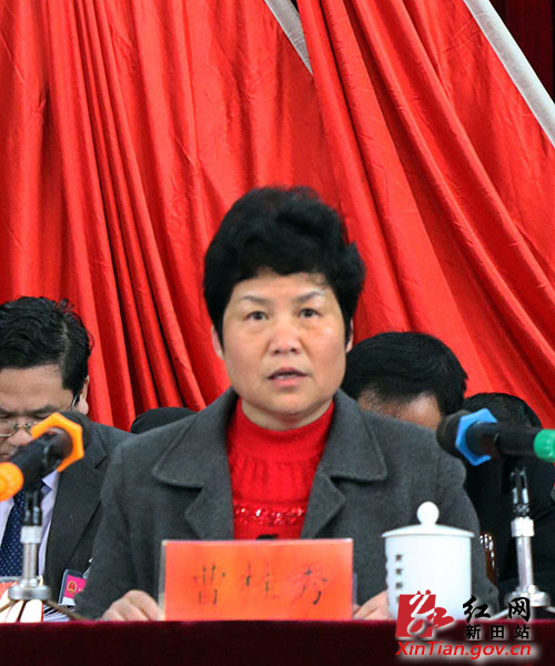新田县委副书记,县长秦山成作《政府工作报告》.