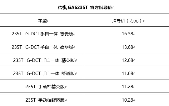 广汽传祺gs4ga6235t全芯上市1028万起售