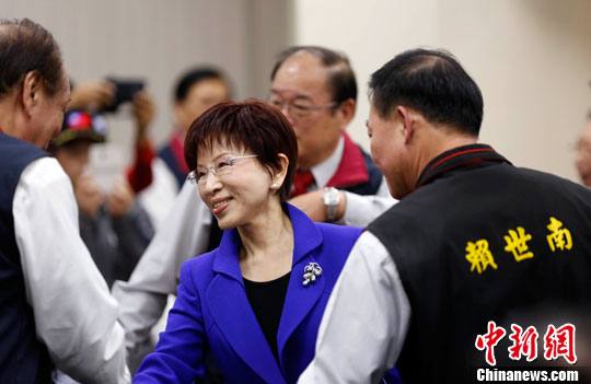 资料图：国民党主席洪秀柱（中）中新社记者 张一凡 摄