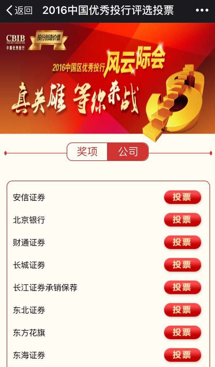 中国优秀投行评选微信投票4月6日9时开始!三大