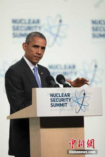 4月1日，美国华盛顿会议中心，美国总统奥巴马就第四届核安全峰会召开记者会。 中新社记者 廖攀 摄