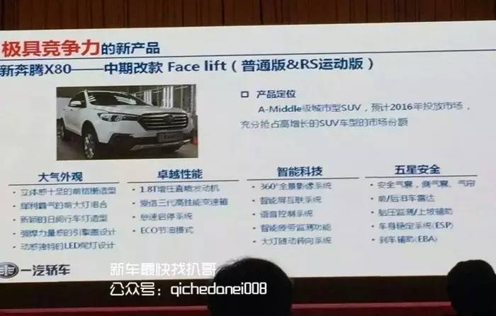 奔腾X80中期改款车型曝光 下半年上市