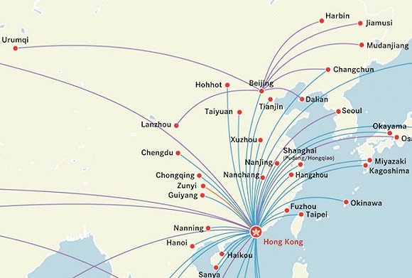 香港航空的航线图