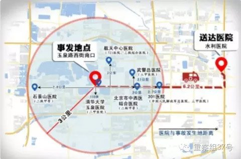 车祸事发地点3公里内有多家医院，但急救车最终选择了6公里外的水利医院。