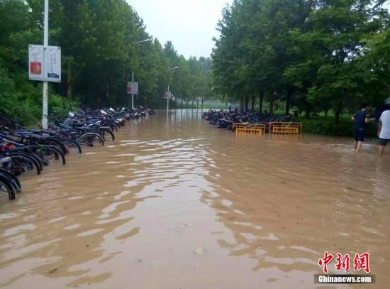 图为河南师范大学校园内路段积水严重。 周小云 摄