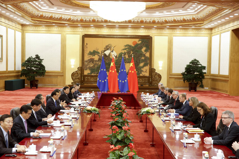 李克强与欧洲理事会主席图斯克、欧盟委员会主