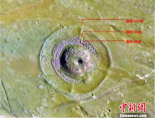 考古发现迄今为止新疆规模最大青铜时代太阳祭坛遗址。图为航拍图。 丝绸之路天山道科考队供图 摄