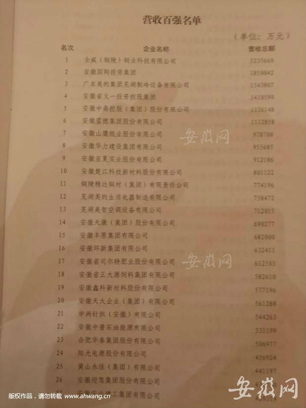 2016安徽民企百强发布全威铜业营收蝉联榜首