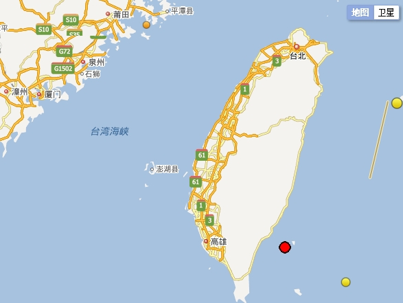 台湾台东县海域发生5.9级地震 震源深度20公里