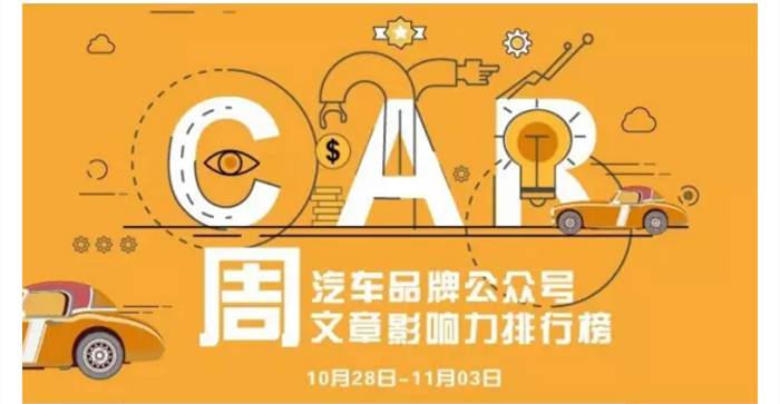 AutoKol联合BlueView发布汽车品牌微信公众号文章影响力排行榜（10月28日-11月03日）