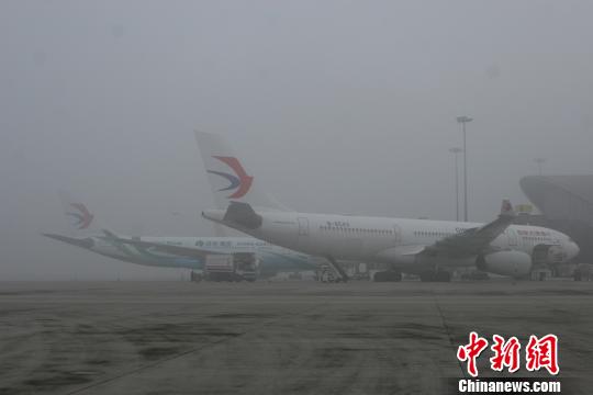 成都双流国际机场今日遭大雾袭击。 吕俊明 摄