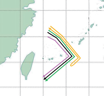 日方10日公布的中国军机飞行路线图。