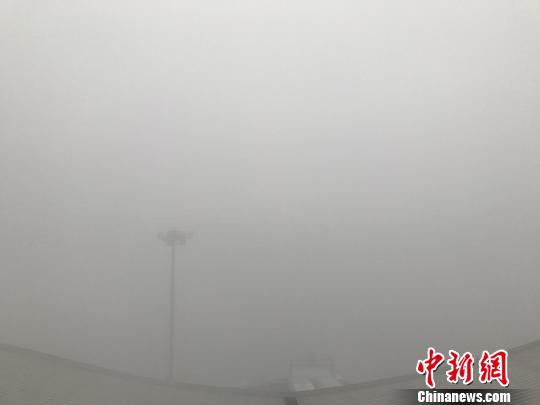 图为乌鲁木齐机场冻雾，能见度极低。　何青荷　摄