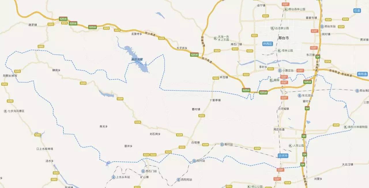 蓝色虚线范围为沙河市.截自百度地图