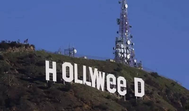 "hollywood(好莱坞)"标志变成了"hollyweed".