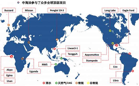 中海油參與的海外優勢項目。來源:中海油官網