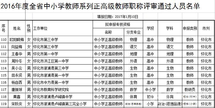 2016年度湖南146名正高级中小学教师职称评审