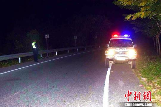 森林、交通警察对高速公路进行临时交通管制。　常宗波　摄