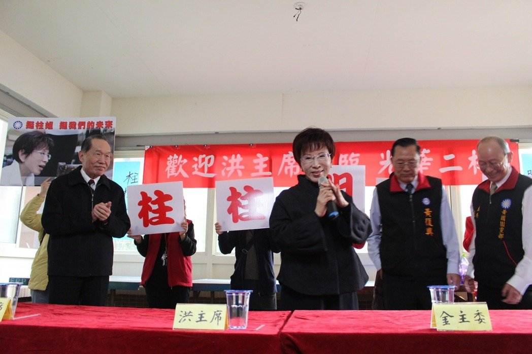 国民党主席洪秀柱3日到桃园与社区民众见面。（图片来源：台湾《联合报》）