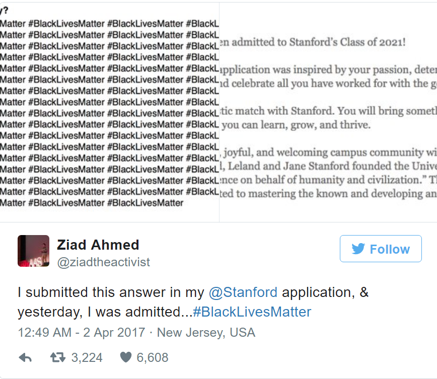 美版张铁生写百遍黑命贵进入斯坦福?答案