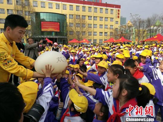 面食师傅吹的面气球引得孩子们争相触摸。 李娜 摄