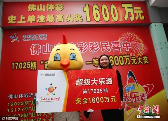资料图:广东佛山1600万体彩奖金获得者扮“鸡”领奖。图片来源:视觉中国