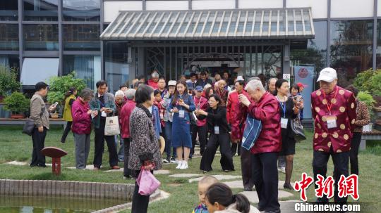 图为扬州市民日,出席“百寿宴”的老人们游览城市新貌。 孟德龙 摄
